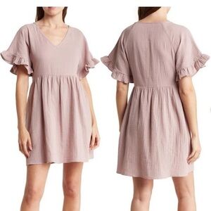 Madewell Ruffle Sleeve Easy Pink Minidress with pockets 100% cotton size S